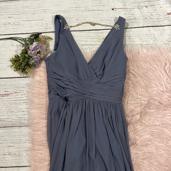 Jenny Packham Chiffon Rhinestone necklace Maxi Dress Gown Blue JP1005 NWT - Picture 6 of 11